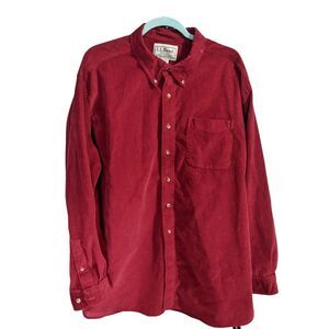 LL Bean Button Down Up Shirt XXL Corduroy Red Long Sleeve Traditional Vintage